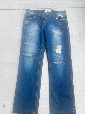 Jordan Craig Men's Blue Distressed Straight Jeans